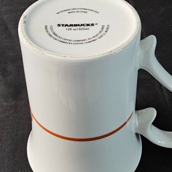 2015 Starbuck's TAZO Tea Mug/Cup, Ornate Scroll, White Burnt Orange Fleur De Lis - Picture 9 of 11